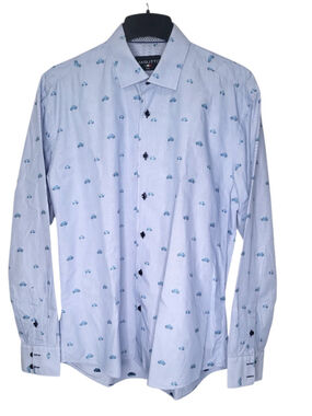 Masutto Men's Shirt Size XXL Blue Embroidered Scooter & Car Contrast Cuffs